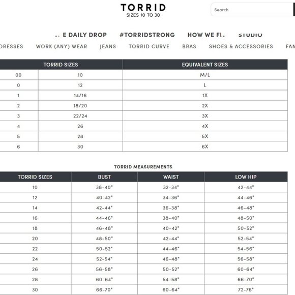 Torrid Size Guide - Picture 1 of 1